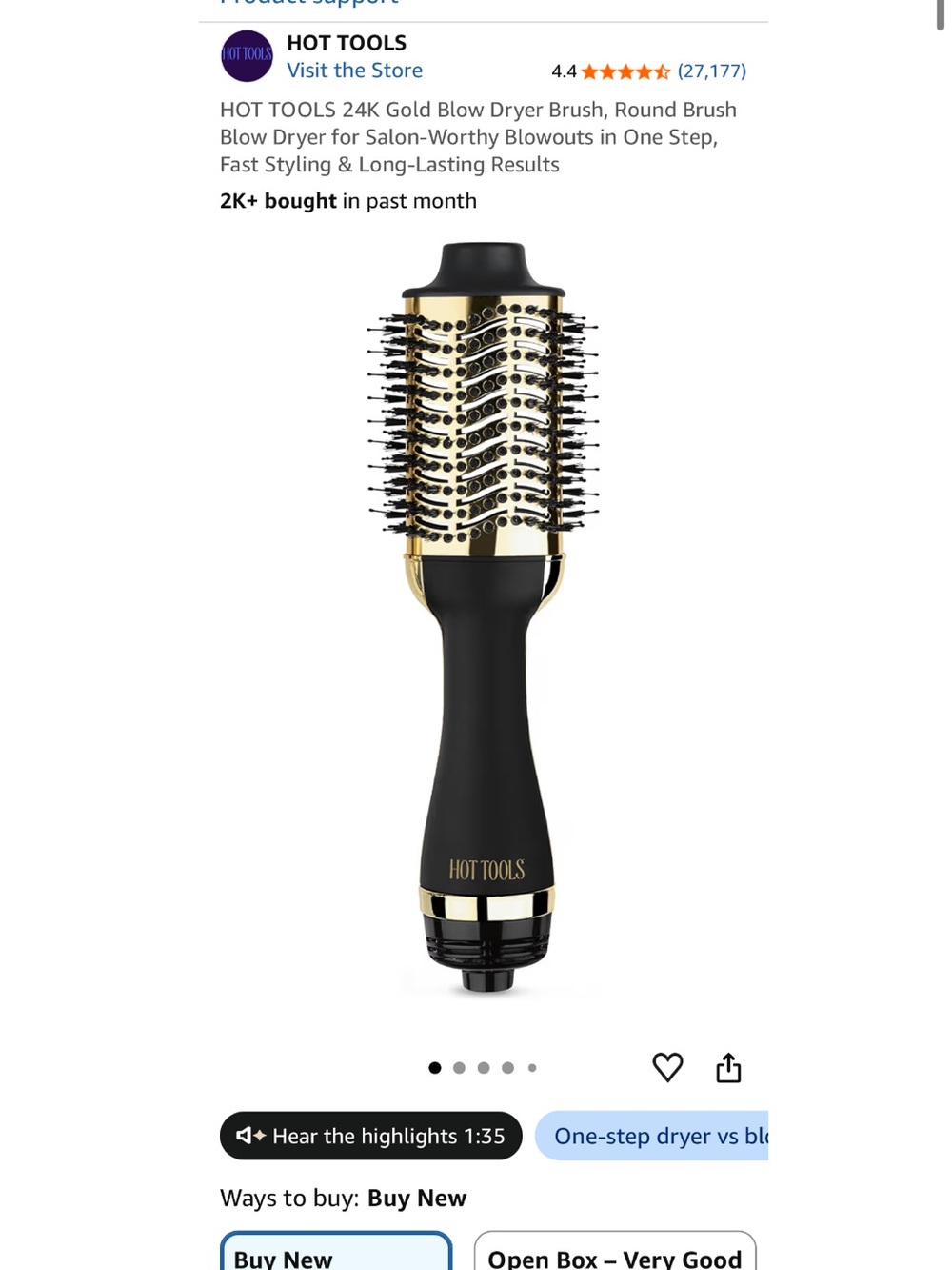 Hot Tools Hair Dryer Brush - Black/Gold